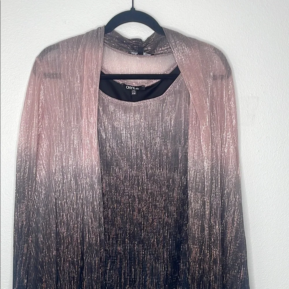 NWT David's Bridal Onyx Crinkled Ombre Plus Size Three-Piece Pantsuit - Picture 6 of 15